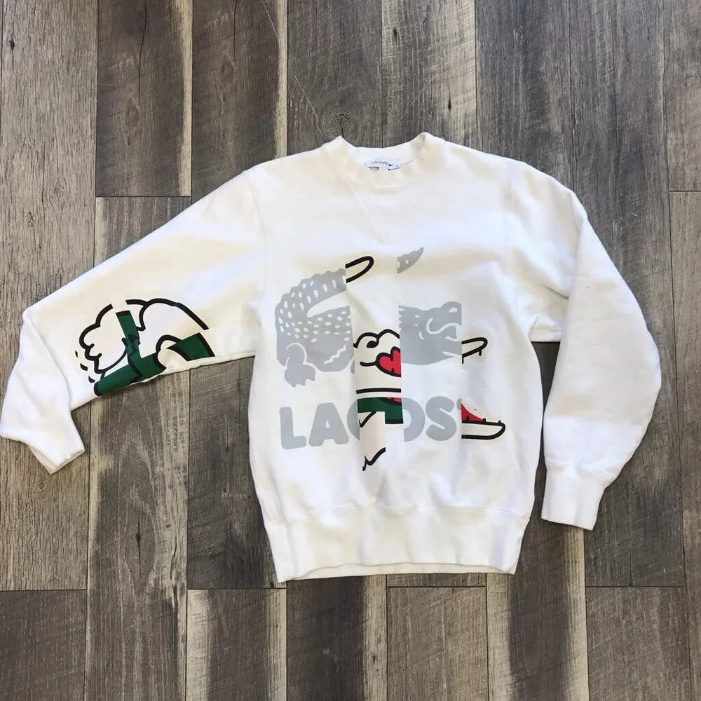 LACOSTE WHITE CROCODILE CREWNECK-XS - Picture 1 of 3